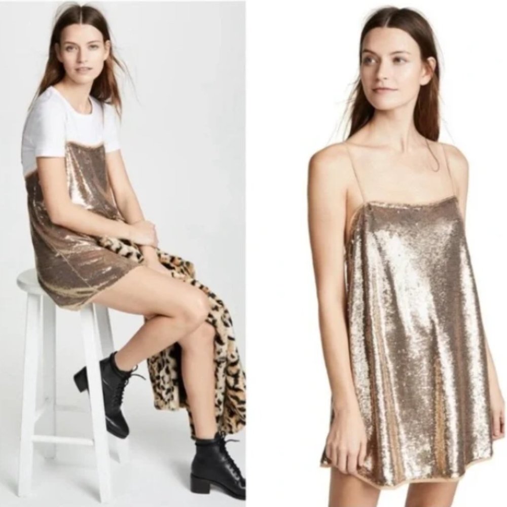 Free People Intimately Free Time to Shine Sequin Slip Dress in Gold